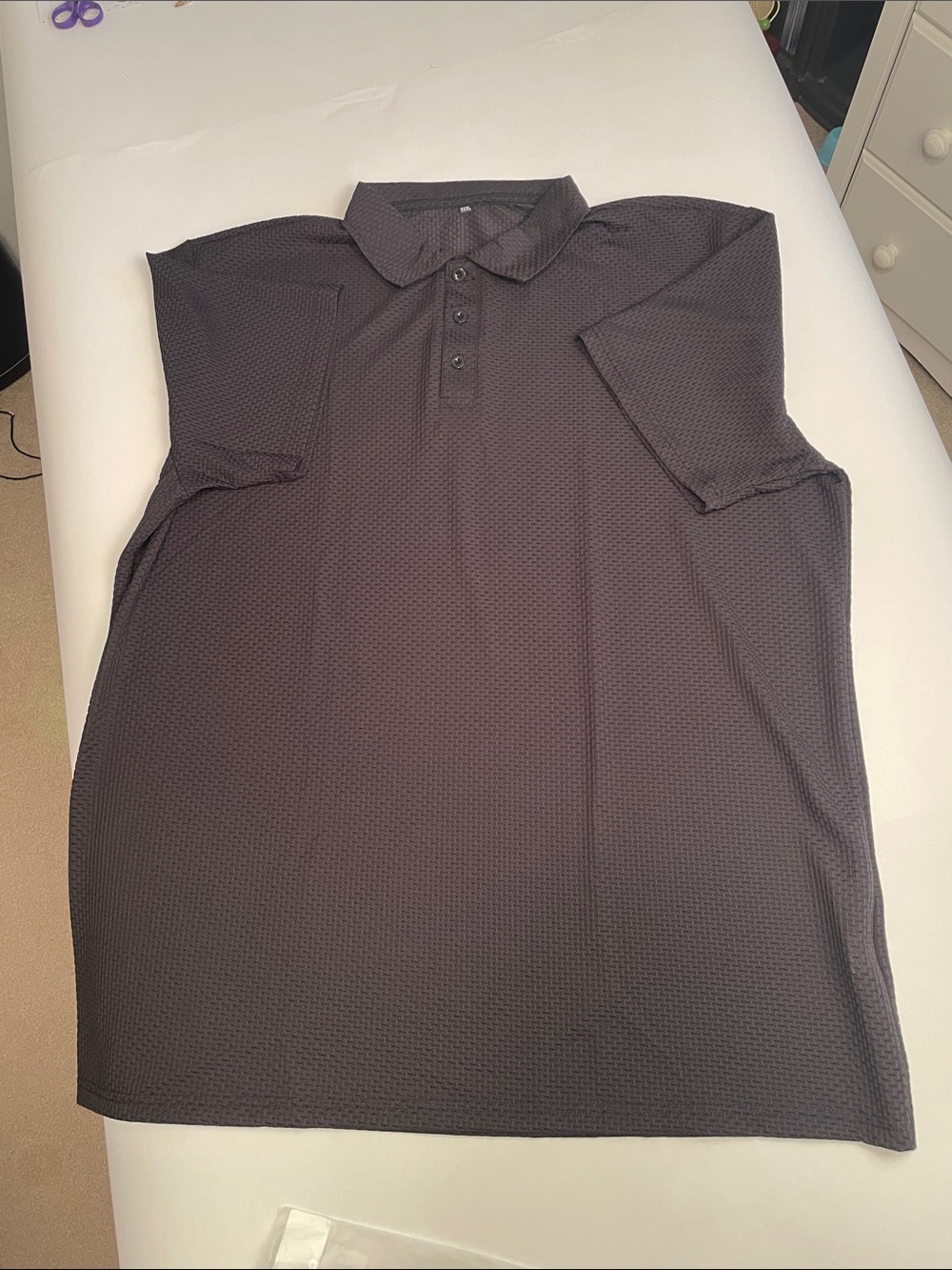 Men's Black Textured Polo Shirt with Three-Button Placket